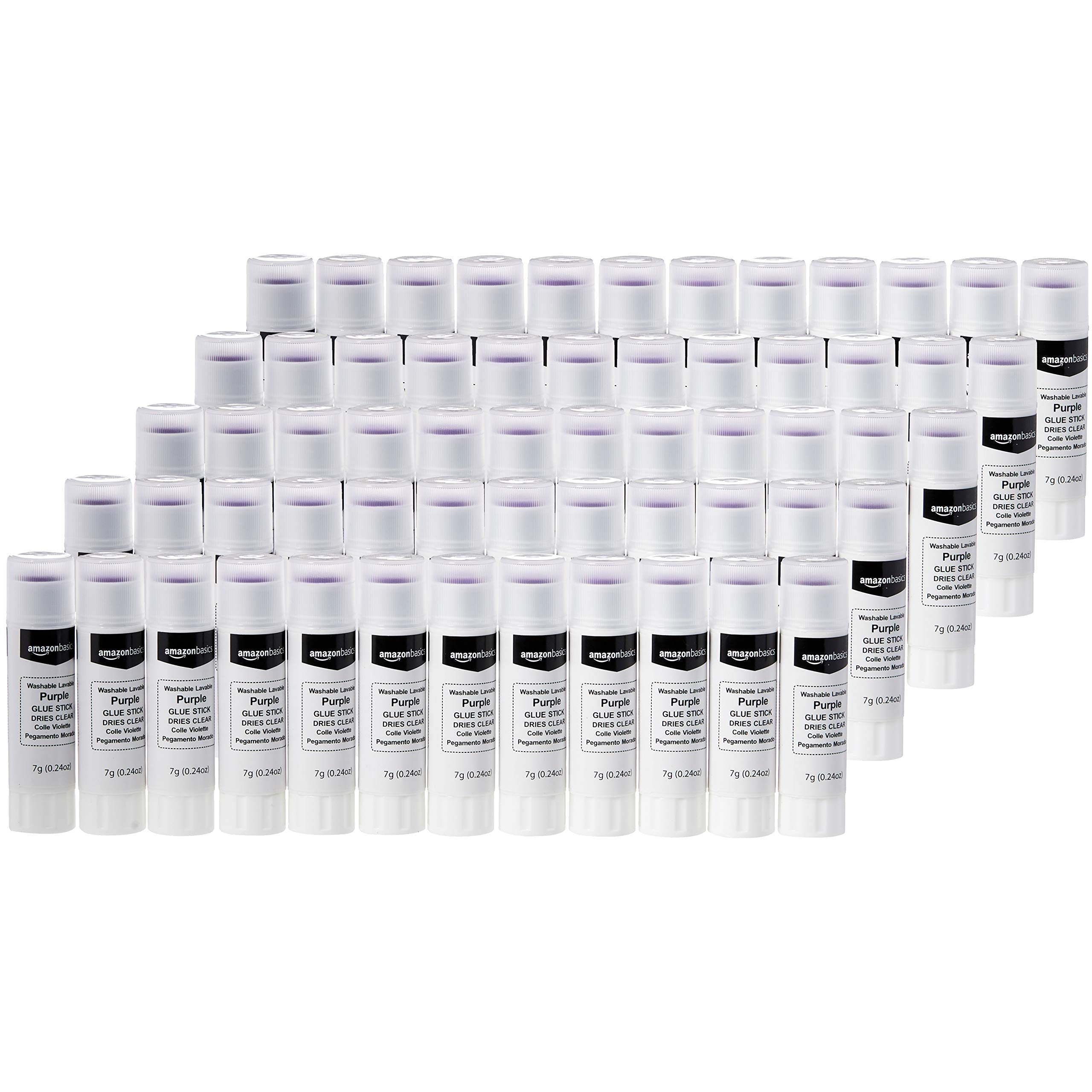 Amazon Basics Purple Washable School Glue Sticks, Dries Clear, 0.24-oz Stick, 30-Pack